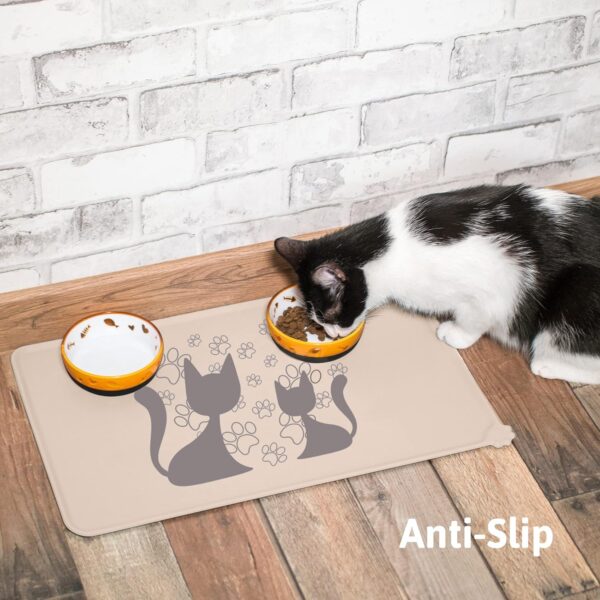 LeashPotato Dog Cat Food Mat Dog Bowl Mat Pet Waterproof Dog Cat Feeding Mat Silicone Non Slip Dog Mat For Bowls (Latte Cat) - Image 2