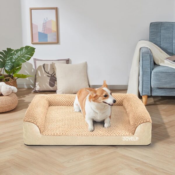 JOYELF Orthopedic Dog Bed for Large Dogs, U-Shaped Foam Sofa Bed, Bolster Waterproof Pet Bed with Removable Washable Cover and Nonskid Bottom, Durable Dog bed Couch for Dogs - Khaki - Image 8