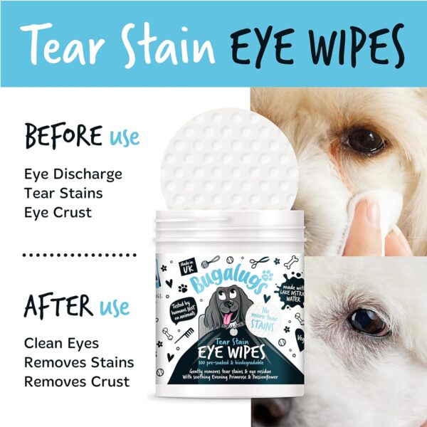 BUGALUGS Dog Eye Wipes 100 Biodegradable textured pre-soaked Dog Wipes. Safe & Easy Cleaning For Dogs - Pet Eye Wipes Remove Tear Stains, Dog Eye Crust & Eye Discharge - Image 5