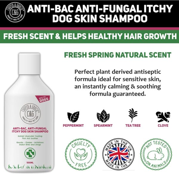 Dog Shampoo For Itchy skin Antibacterial And Antifungal | Natural Medicated Low Lather Safe Formula | Fast Absorbing and Skin Cooling First Aid | Great For Grazes Skin Irritation - Image 2