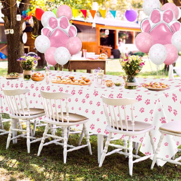 PIXHOTUL Dog Party Decorations - 3Pcs Pink Puppy Paw Tablecloths, 14Pcs Dog Paw Foil Balloons Paw Pattern Disposable Table Cover for Dog Cat Themed Birthday Party Supplies - Image 6