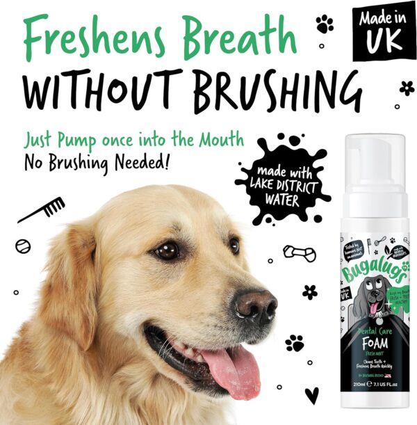 BUGALUGS Dog Breath Freshener Dental Care Foam. Clean Teeth, Healthy Gums & Fresh Breath - Natural Dog plaque remover & tartar remover for teeth - No Brushing Needed (Dog 210ml Foam) - Image 3