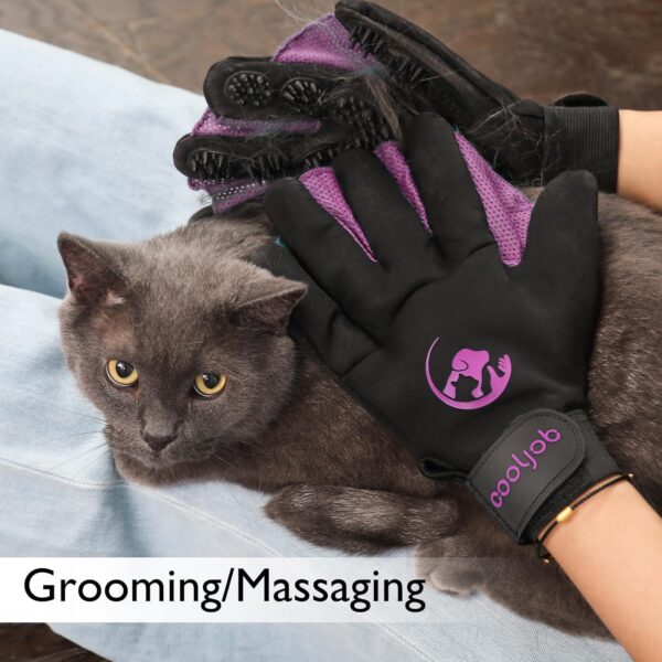 COOLJOB Pet Glove, Pet Hair Remover with Web, Reusable Washable Cleaning Massage Dog Grooming Mitt for Short Long Haired Dog Cat Horse Animal, Washing Bathing Shedding Supplies(1 Pair, Size S-M) - Image 4