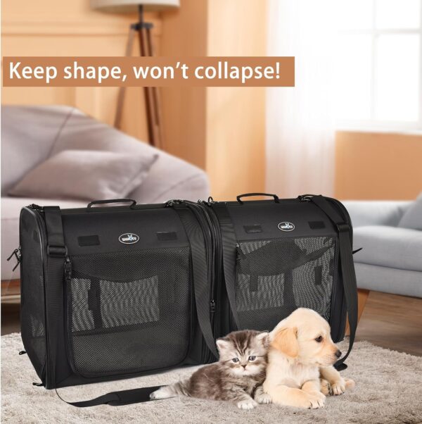 wakytu Portable 2-in-1 Pet Carrier for Medium Dogs Large Cat 2 Cats Travel Double Dog Crate Set with Carry Bag/Hammocks/Mats/Tent Stakes/2 Pcs Bowls Outdoor Camping, 2.0 Black - Image 5