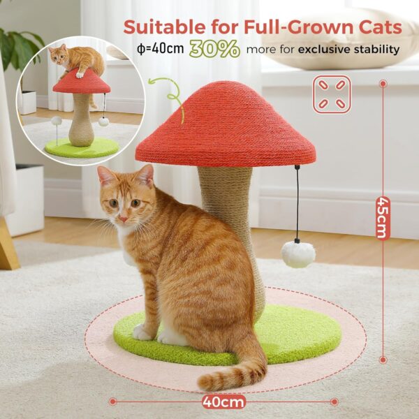 PAWZ Road Cute Cat Scratching Post, Mushroom Cat Scratcher with 100% Sisal Covered Scratching Post & Pompoms Cat Toy, Mushroom Cat Post for Indoor Cats - Image 2