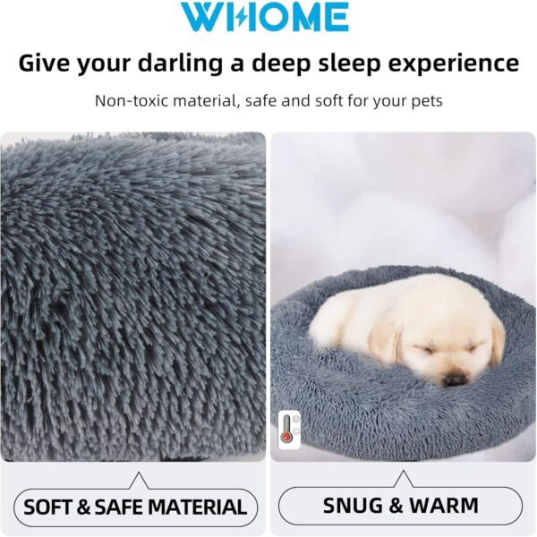 Whome Donut Dog Bed - Cat Bed Round Warm Cuddler Soft Fluffy Pet Beds for Cats or Dogs - Anti-Anxiety and Better Sleep - Anti-Slip Bottom - Machine Washable (M, Dark Grey) - Image 2