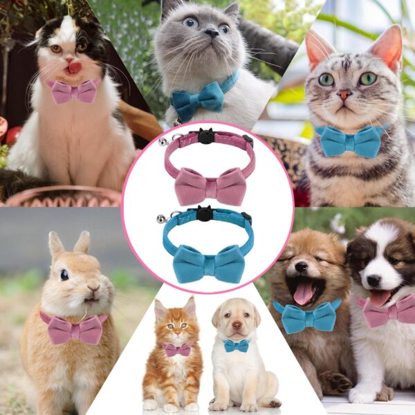 2pcs Plush Cat Collars with Bells and Bow Tie, Adjustable Quick Release Cat Collar Breakaway Cute Christmas Themed Kitten Collar for Kitten Puppy Pet Party Supplies Accessories - Image 7