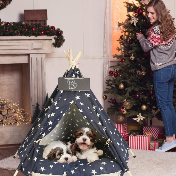 NUKied Pet Teepee 50x50x60cm Dog & Cat Bed with Cushion- Luxery Dog Tents & Pet Play Houses with Removable Washable Cushion & Blackboard Easy Assemble - Image 5