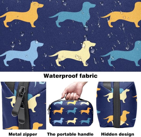 Cosmetic Bag for Women, Adorable Roomy Makeup Bags Travel Water Resistant Toiletry Bag Accessories Organizer, Cartoon Animal Pet Dachshund Dark Blue - Image 3