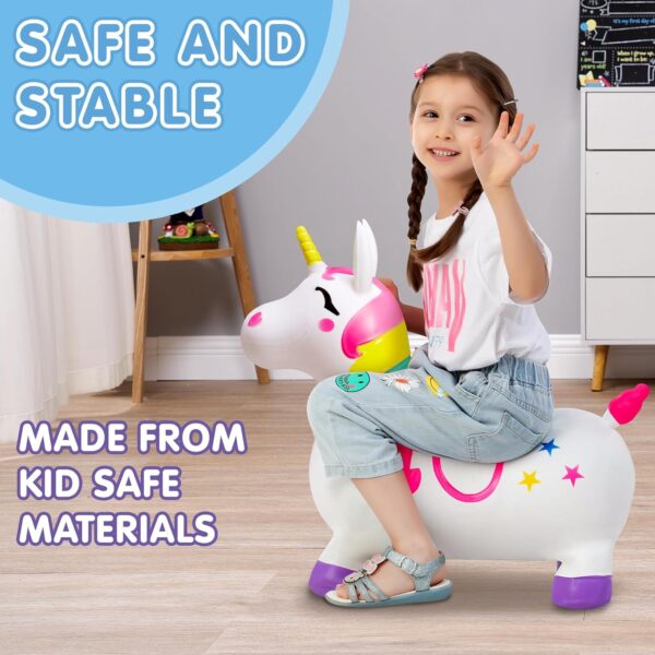 JOYIN Animal Hopper for Kids,Unicorn Bouncy Horse Hopper for Toddlers,Space Hopper with Hand Pump,Ride on Jumping Toys for Birthday Gift,Inflatable Hopper,Indoors Outdoors - Image 3