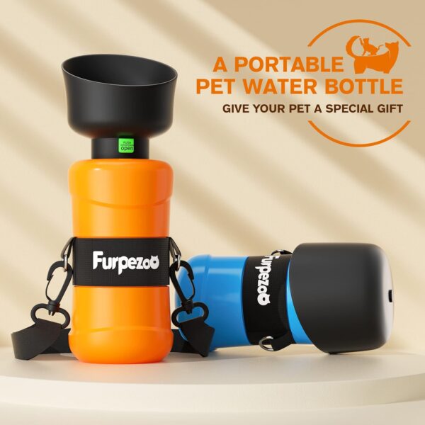 Furpezoo Dog Water Bottle, 800 ml, Water Bottles for Dogs and Cats,Lightweight Pets Dog Drinking Bottle with Foldable Silicone Water Bowl, for Outdoor Walks, Hiking, Travel, Orange - Image 2