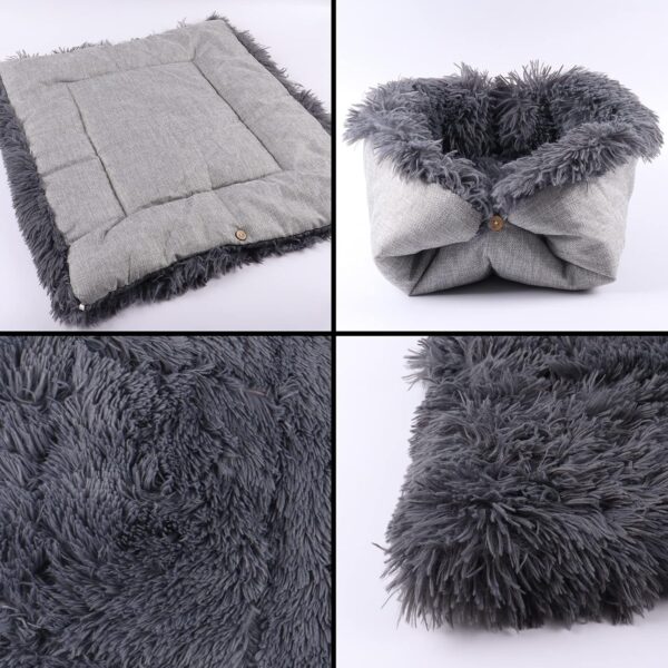 2 in 1 Cat Beds Cat Blankets Fluffy Kitten Bed Cat Cushion Pet Beds for Kitten and Small Dogs Dark Grey - Image 4