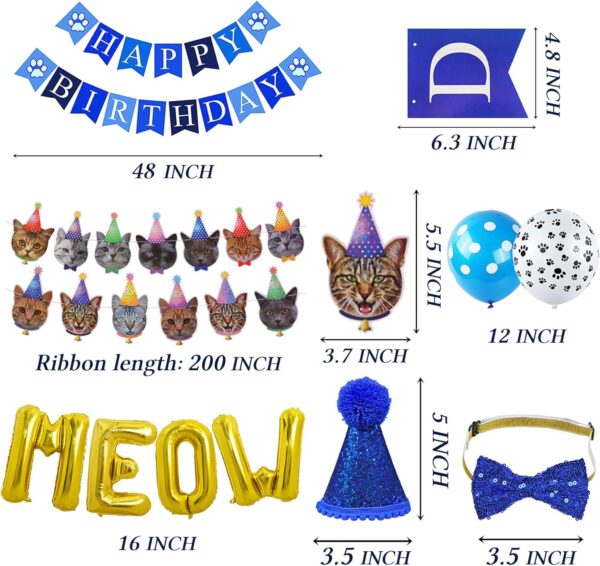 STMK Cat Birthday Party Supplies, Cat Birthday Hat Bandana Bow Tie Collar Birthday Number Cat Birthday Banner Garland MEOW Letter Balloons for Cat Kitten Birthday Outfits Decorations - Image 4