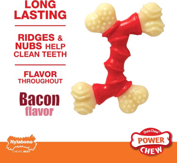 Nylabone Extreme Tough Dog Chew Toy, Double Bend Bone, Cleans Teeth, Bacon Flavour, Medium, for Dogs Up to 16 kg - Image 3