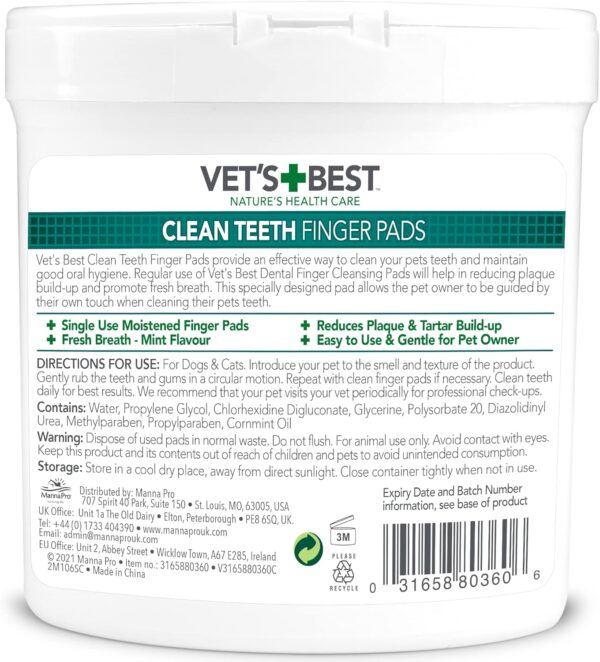 Vet's Best Dental Care Finger Wipes | Reduces Plaque & Freshens Breath | Teeth Cleaning Finger Wipes for Dogs & Cats | 50 Disposable Wipes - Image 2