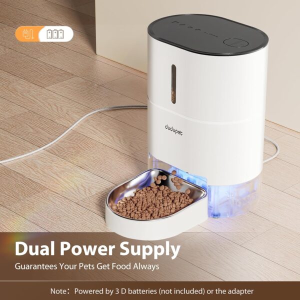 DUDUPET Automatic Cat Feeder, 4L Cat Food Dispenser Cat Feeder Automatic, 2.4G WIFI Remote Control Dual Power Supply, 10-Second Voice Recording, Stainless Steel Bowl, Suitable for Small Dogs and Cats - Image 5