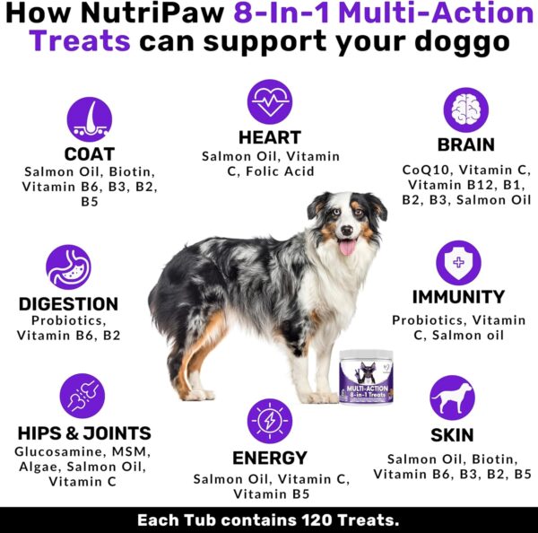 NutriPaw 8-in-1 Multi-Vitamin Treats For Dogs - Brain, Heart, Skin, Coat, Immunity, Digestion, Joints & Energy - Perfect for Small, Medium and Large Dogs - Image 4