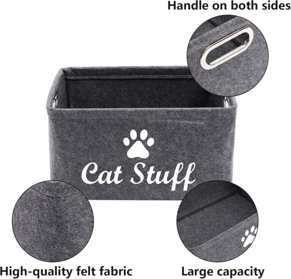 Morezi Felt Pet Toy and Accessory Storage Bin, Basket Chest Organizer - Perfect for Organizing Pet Toys, Blankets, Leashes and Food - Cat - Grey - Image 5