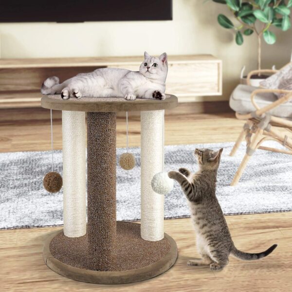 Aibuddy Cat Scratching Post, Scratching Tower with 3 Scratcher Posts，Carpeted Base Play Area and Perch (Cat Interactive Toys, Dangling Ball,East to Assemble, 40 x 40 x 47cm) - Image 7