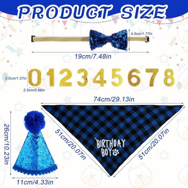 WLLHYF Dog Birthday Party Supplies, Birthday Boy Dog Bandana Set Birthday Hat with Numbers Dog Bow Tie for Small Medium Large Dogs Pets (XL Bandana) - Image 2