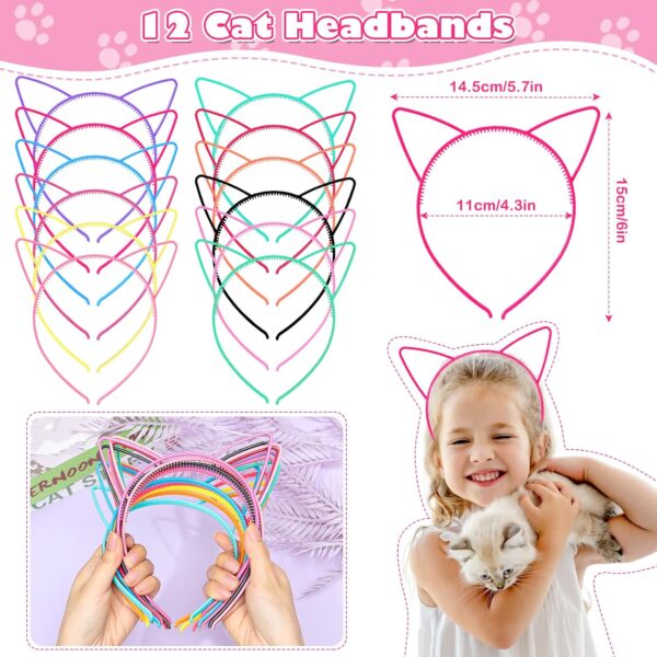 Cat Party Favours Girls Party Bag Fillers with Cat Ears Headband Invitation Cards Cat Figures Tattoos Cat Paw Necklaces Gift Bags Cat Birthday Party Supplies for Kids - Image 3