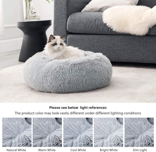 Bedsure Donut Dog Bed Medium - Anti Anxiety Puppy Bed for Small Dogs, Fluffy Calming Large Cat Bed Washable, Light Grey, 60x60x20cm - Image 7