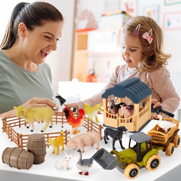 BUYGER Farm Animals Toys Sets for 3 4 5 Years Olds, Large and Mini Size Animals Figure, Take Apart Farmyard Truck House Fence Gifts for Kids Toddler Boys Girls - Image 6