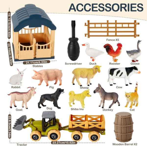 BUYGER Farm Animals Toys Sets for 3 4 5 Years Olds, Large and Mini Size Animals Figure, Take Apart Farmyard Truck House Fence Gifts for Kids Toddler Boys Girls - Image 5