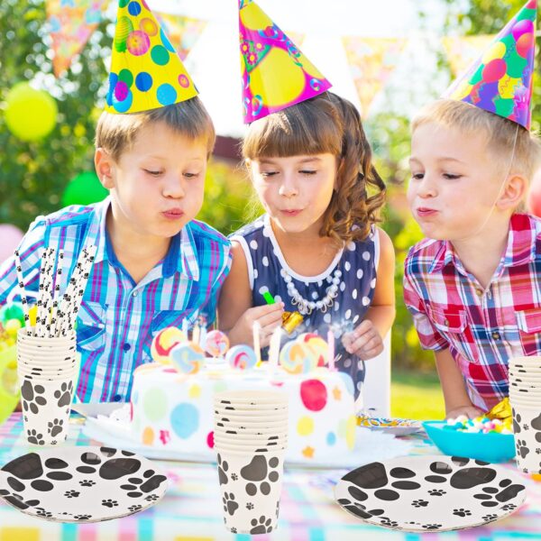 Fvomye 68 Pieces Dog Party Decoration Pet Dog Birthday Party Supplies Dog Paw Print Party Tableware Party Plates Cups Napkins Tablecloth Banner Straw Paw Print Balloons - Image 6