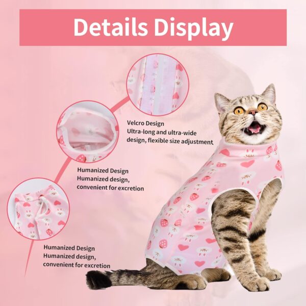 NiCola Cat Professional Recovery Suit for Abdominal Wounds or Skin Diseases, E-Collar Alternative for Cats, After Surgery Wear, Kittens Physiological Clothes (Pink, L) - Image 3