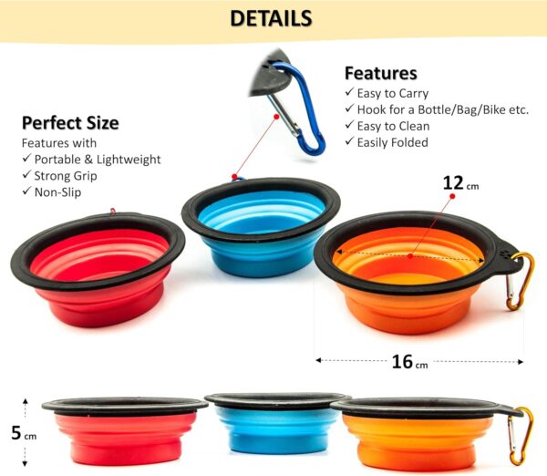 Portable Dog & Cat Bowl COLLAPSIBLE Dog Bowl Travel Dog Bowl with Clip Dog Camping Accessories Outdoor Feeding & Watering Supplies for Dogs Cats Foldable (Blue, Round) - Image 3