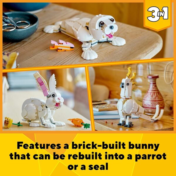 LEGO 31133 Creator 3in1 White Rabbit Animal Toy Building Set, Bunny to Seal and Parrot Figures, Bricks Construction Toys for Kids Aged 8 Plus Years Old - Image 6