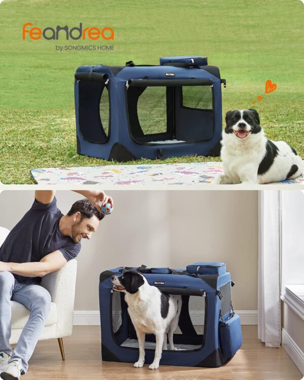 Feandrea Foldable Pet Carrier Bag, Portable Cat Dog Carrier, Soft Sided Pet Travel Carrier with Breathable Mesh, with Handles, Storage Pockets, 81 x 58 x 58 cm, Dark Blue PDC80Z - Image 2