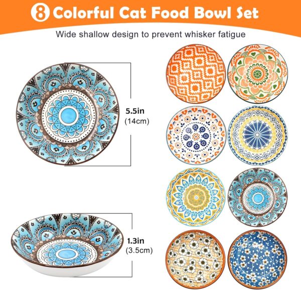 YZNlife 8 Pieces Cat Bowls Ceramic Cat Food Bowl 5.5 Inches Cat Dishes And Bowls Cute Kitten Bowl Wide Shallow Cat Feeding Bowls Cat Plate Cat Bowl Microwave and Dishwasher - Image 2