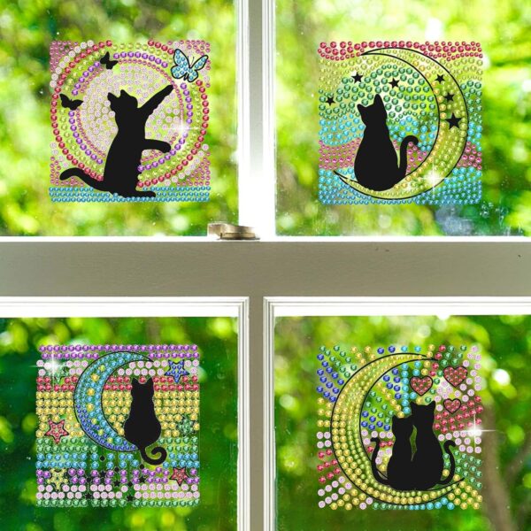 ORIGACH 6 Pcs Cat and Moon Window Suncatcher Gem Art Craft Kits for Beginner DIY Suncatcher Stickers Set Window Gem Art Kits Diamond Drawing Shining Arts Crafts Supply Birthday Gift - Image 6