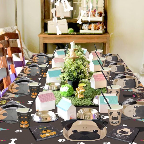 PIXHOTUL Dog Party Decorations, Dog Shape Plates, 61Pcs Doggy Party Supplies for Dog Kid Birthday, includes Dog Plates, Let's Pawty Tablecloth, Napkins, Serves 20 Guests - Image 6