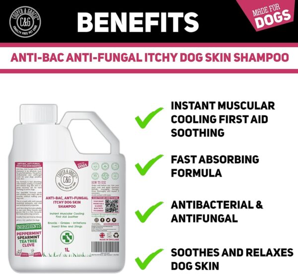 Dog Shampoo For Itchy Skin Antibacterial And Antifungal | Natural Medicated Low Lather Safe Formula | Fast Absorbing and Skin Cooling First Aid | Great For Cuts Grazes Skin Irritation - Image 2