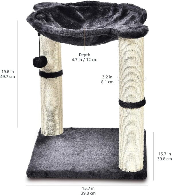 Amazon Basics Cat Tree Tower With Scratching Post And Hammock Bed for Indoor Cats - 16 x 20 x 16 Inches, Grey - Image 3