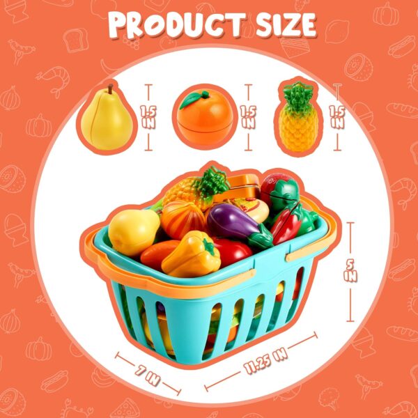 JOYIN 71Pcs Cutting Play Food Toy for Toddlers Kitchen, Fake Food for Kids Play Kitchen, Includes Plastic Fruit &Vegetables, Storage Basket, Mini Dishes and Knife, Pretend Play Toys, Toddler Gifts - Image 5