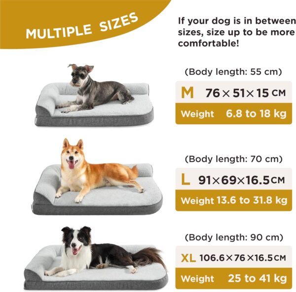 Lesure Large Dog Bed Washable - Orthopedic Dog Sofa Bed with Removable Cover, Waterproof Dog Pillow for Humans with L-Shape Bolster, Grey Squre Pet Bed Fits up to 32kg, 91x69x16cm - Image 6