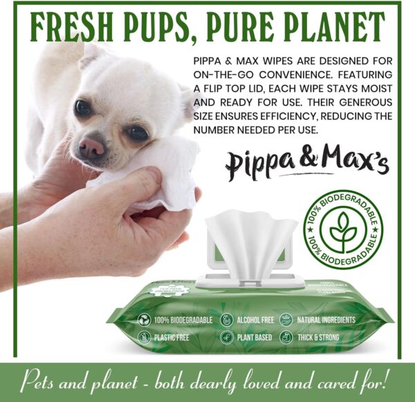 Pippa and Max Pet Wipes for Dogs & Cats, Thick 100% Plant Based Grooming Wipes, Hypoallergenic Cleaning for Paws, Body, Ear, Eye, and Bum, Non-Scented, 100 Count - Image 5