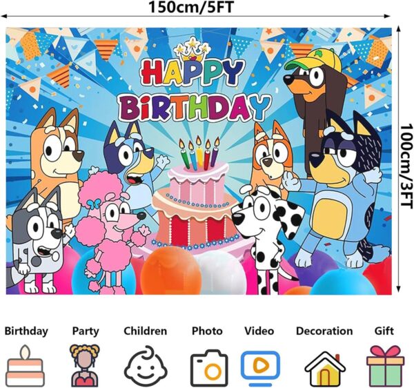 APDDHJ Blue Dog Backdrop 5x3FT Blue Dog Theme Birthday Backdrop Vinyl Photo Backdrop Decorations Blue Dog Birthday Party Supplies for Girls,Boys,Teens - Blue Dog - Image 2