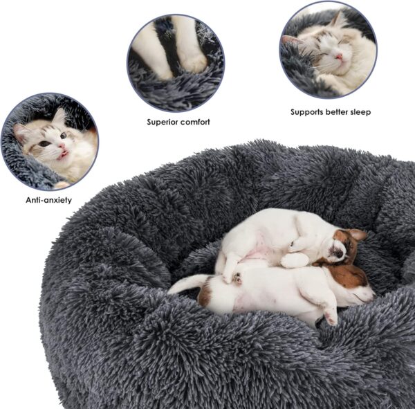 Zvonema Calming Donut Dog Bed, Soft Fluffy Plush Pet Bed for Small Medium Large Dogs and Cats, Washable Round Fur Cat Beds with Non-Slip Bottom, 76 x 76cm, Dark Grey - Image 4