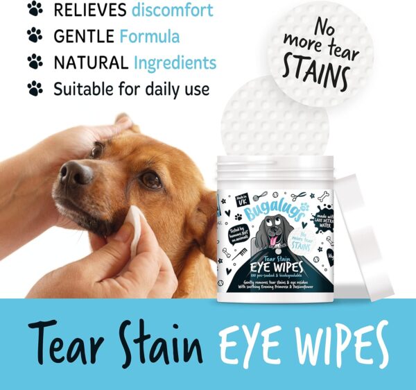 BUGALUGS Dog Eye Wipes 100 Biodegradable textured pre-soaked Dog Wipes. Safe & Easy Cleaning For Dogs - Pet Eye Wipes Remove Tear Stains, Dog Eye Crust & Eye Discharge - Image 3