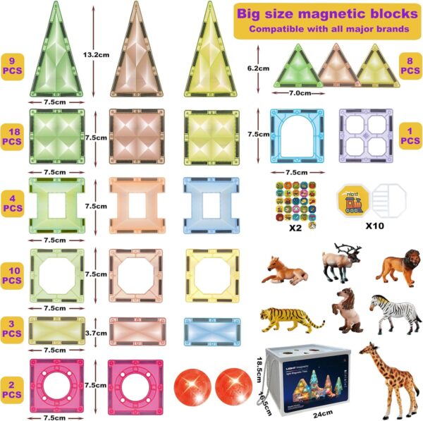 BUBUQE Magnetic Tiles 3D Magnet Building Block Toys Educational Stem Learning Toy with Farm Animal and Lighting Effect Construction Sensory Toys Preschool Gift for Boys and Girls 3 4 5 6 7 8 Years+ - Image 5