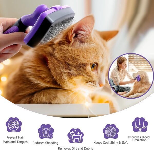 YOPETAYU 4 in 1 Pet Grooming Kit, Self Cleaning Slicker Brush for Dogs Cats & Small Animals, Dog Brush for Shedding Short Long Haired Dogs. Removes Loose Undercoat, Tangled Hair for Large Small Dogs - Image 7