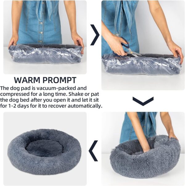 Whome Donut Dog Bed - Cat Bed Round Warm Cuddler Soft Fluffy Pet Beds for Cats or Dogs - Anti-Anxiety and Better Sleep - Anti-Slip Bottom - Machine Washable (M, Dark Grey) - Image 7