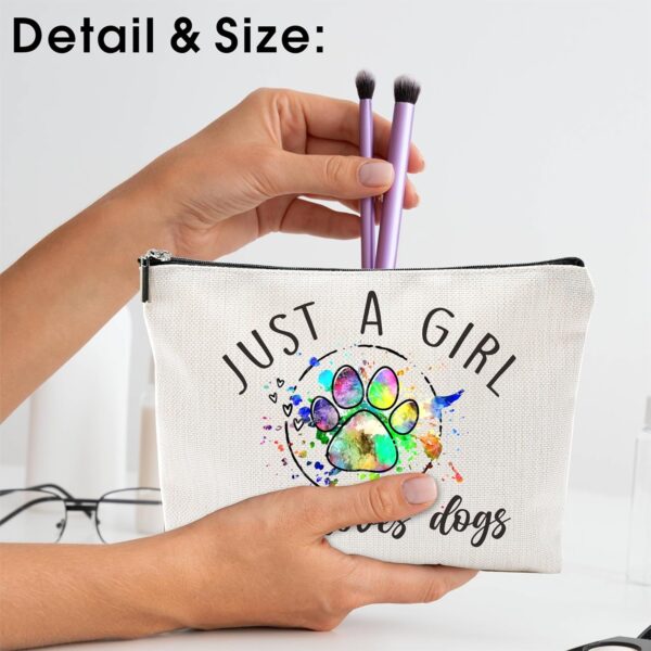 DYIRBIIY Just A Girl Who Loves Dogs Cosmetic Bag, Make Up Linen Bag, Colorful Puppy Footprint Toiletry Bag, Zipper Pouch For Travel & Daily Uses, Gift For Girls, Pet Owner, Bags & Accessories - 03, - Image 3