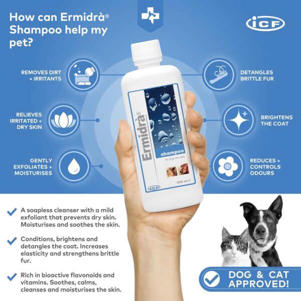 ICF | Ermidra Dog Shampoo For Itchy Skin Relief | Detangle Brittle Fur | Removes Bad Odours | Dog Shampoo And Conditioner For Pets With Sensitive Skin - Image 2