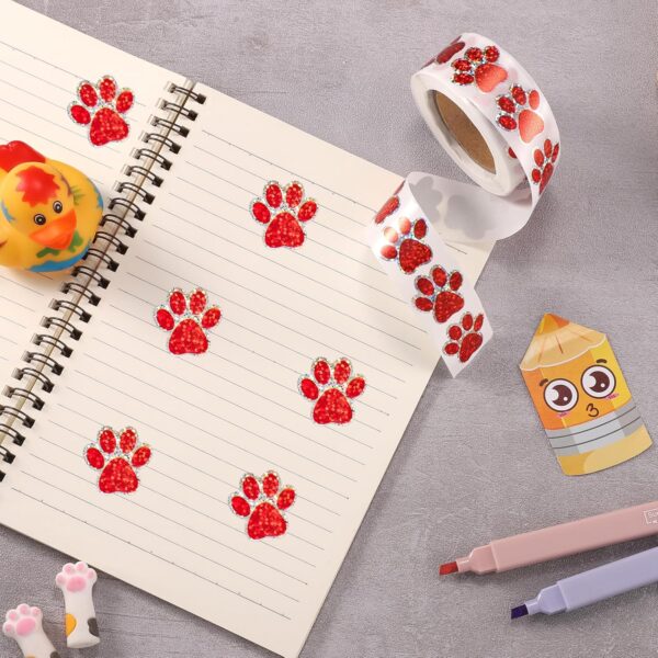 500pcs Puppy Paw Stickers, 1 Inch Self-Adhesive Glittery Pet Paw Decals Cute Dog Feet Paw Stickers Cat Bear Stickers Roll for Envelope Books Laptops Bottles Crafts Supplies(red) - Image 3